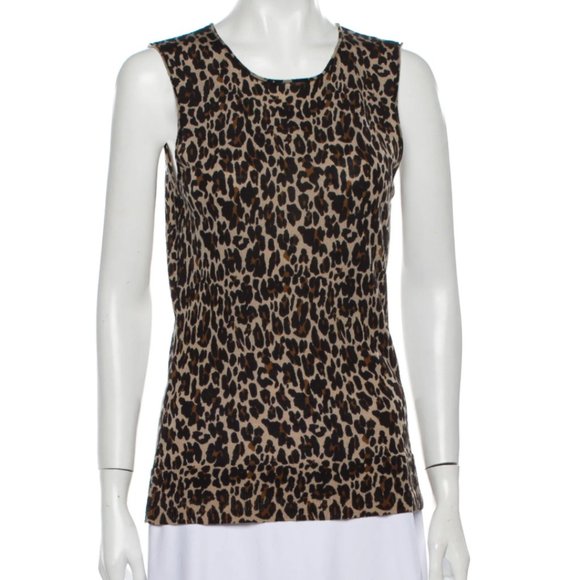 Tory Burch Leopard Print Tank Top Sleeveless Wool - Picture 1 of 6